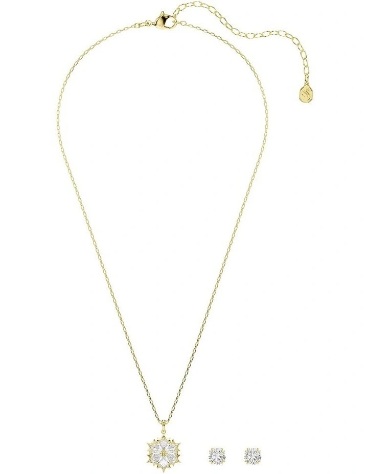 Magic Snowflake Necklace and Earring Set Mixed Cuts in White with Gold Finish image 2