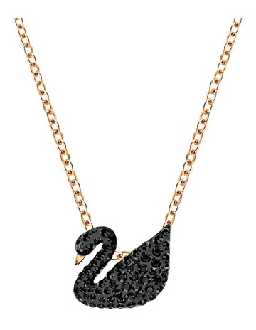 Swan Rose Gold-Tone Plated Pendant in Black