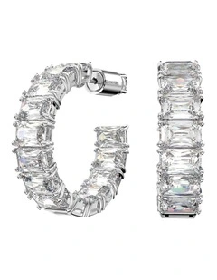 Matrix Hoop Earrings Octagon Cut Rhodium Plated in White