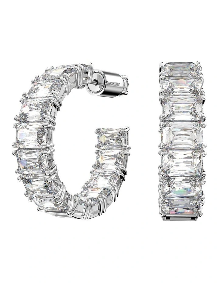 Matrix Hoop Earrings Octagon Cut Rhodium Plated in White image 1