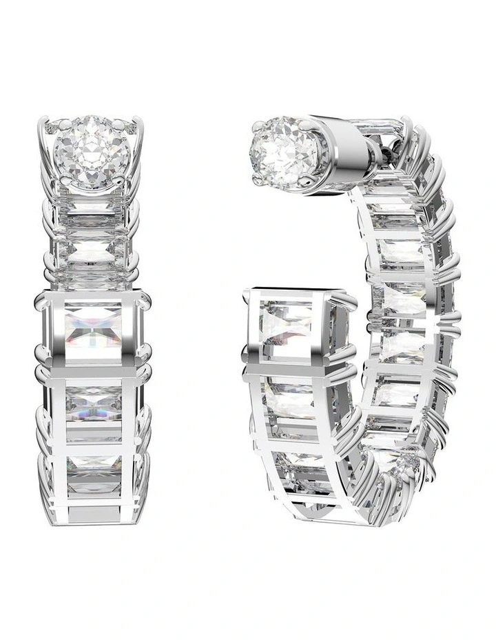 Matrix Hoop Earrings Octagon Cut Rhodium Plated in White image 2