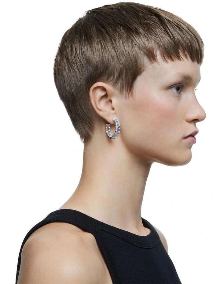 Matrix Hoop Earrings Octagon Cut Rhodium Plated in White image 4