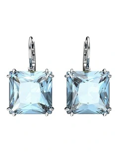 Millenia Drop Earrings Square Cut Rhodium Plated in Blue