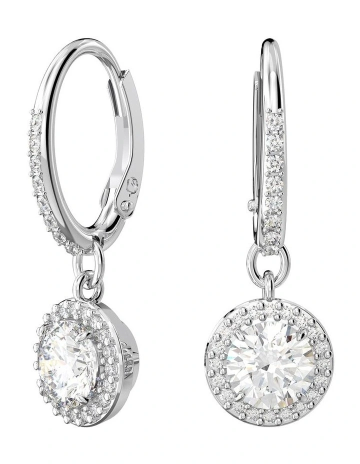 Una Drop Earrings Round Cut Pave Rhodium Plated in White image 1