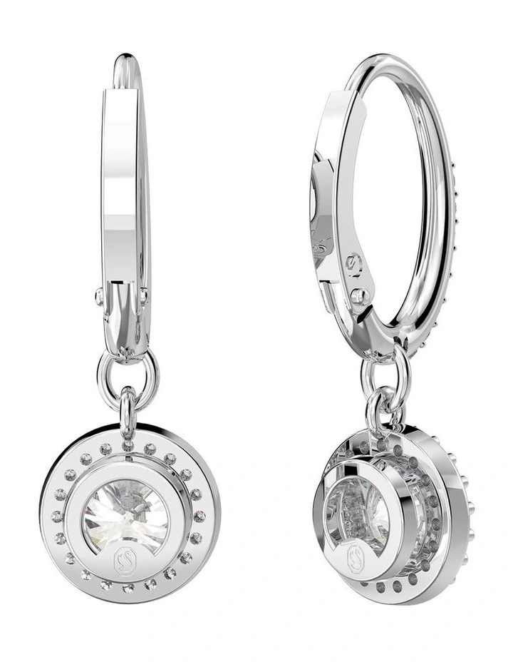 Una Drop Earrings Round Cut Pave Rhodium Plated in White image 3