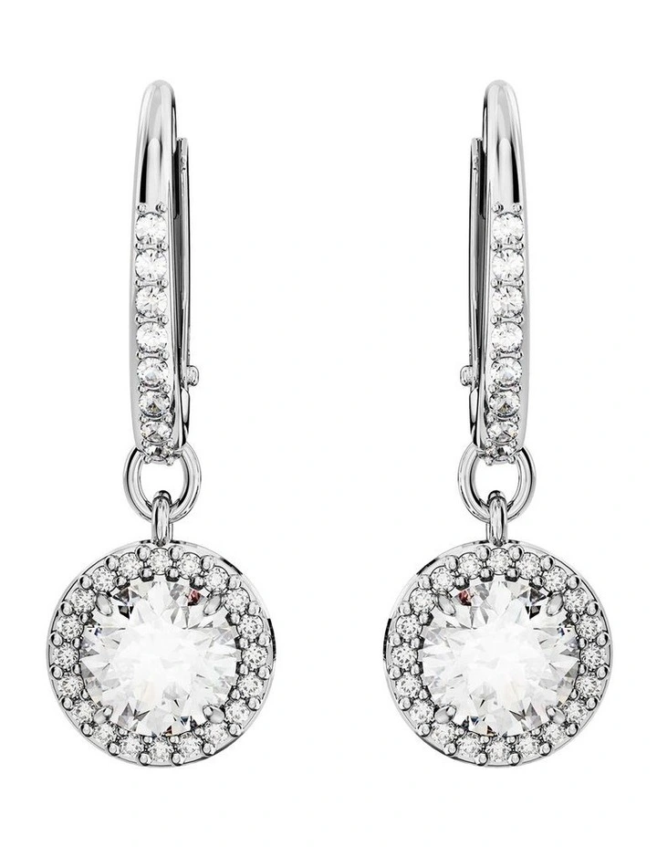 Una Drop Earrings Round Cut Pave Rhodium Plated in White image 4