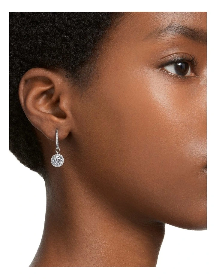 Una Drop Earrings Round Cut Pave Rhodium Plated in White image 5