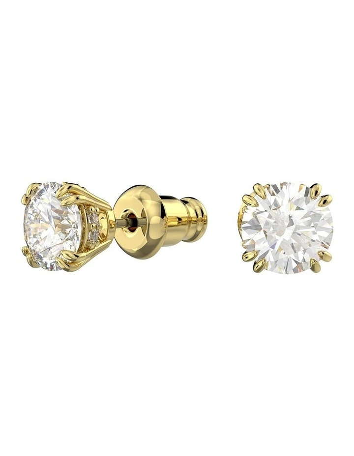 Constella Round Cut Gold-Tone Plated Stud Earrings in White image 2