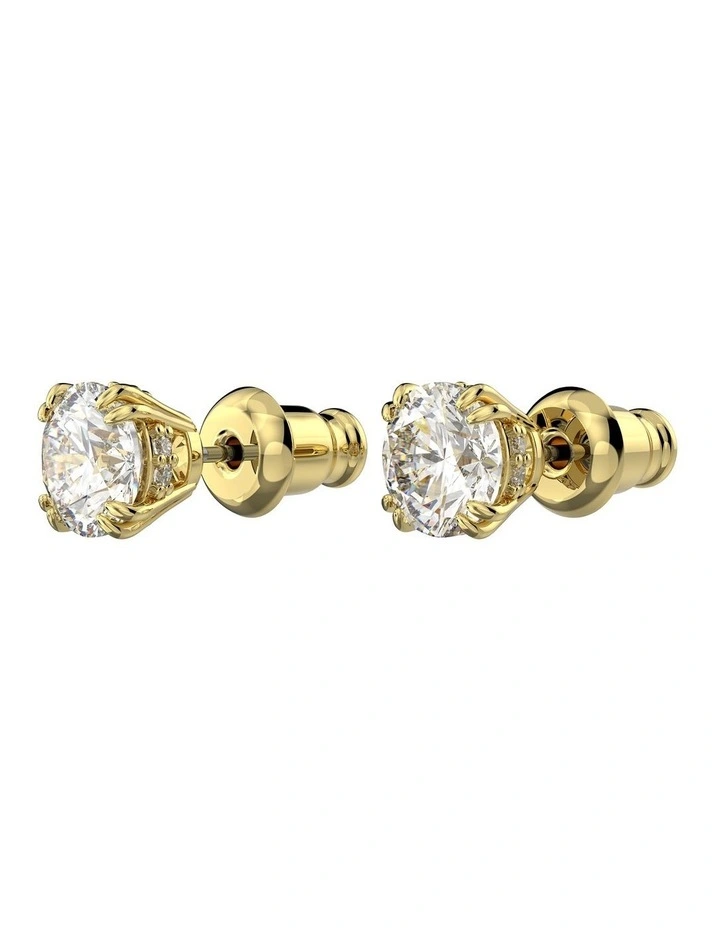 Constella Round Cut Gold-Tone Plated Stud Earrings in White image 3
