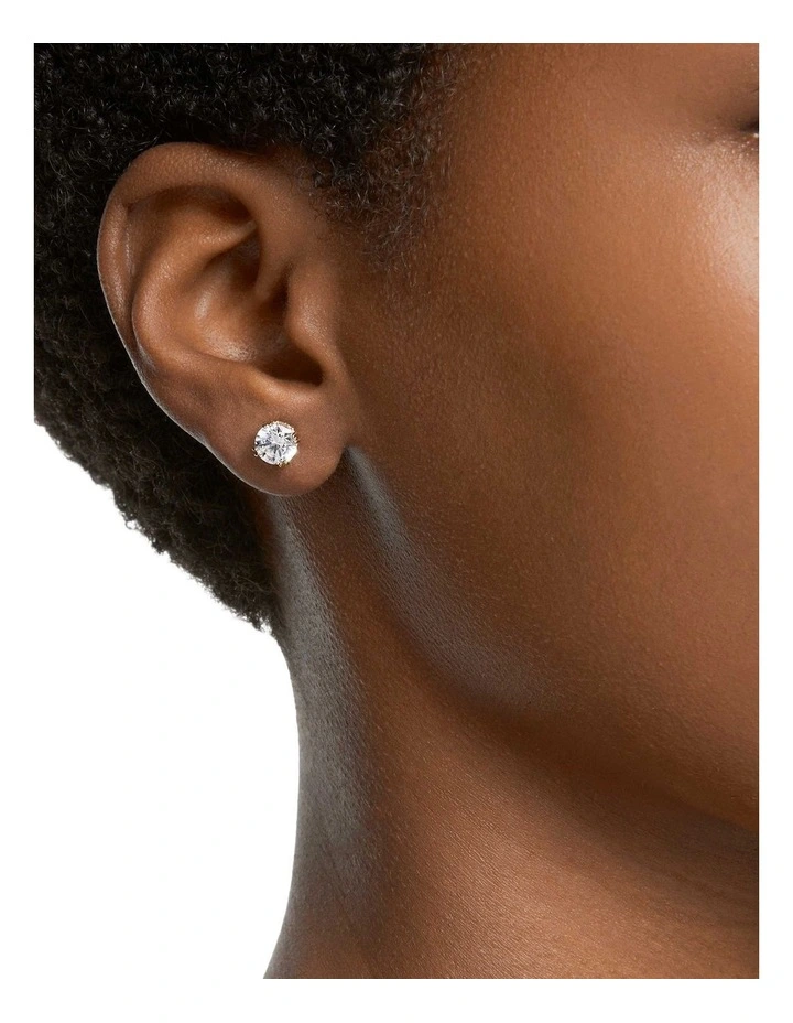 Constella Round Cut Gold-Tone Plated Stud Earrings in White image 4