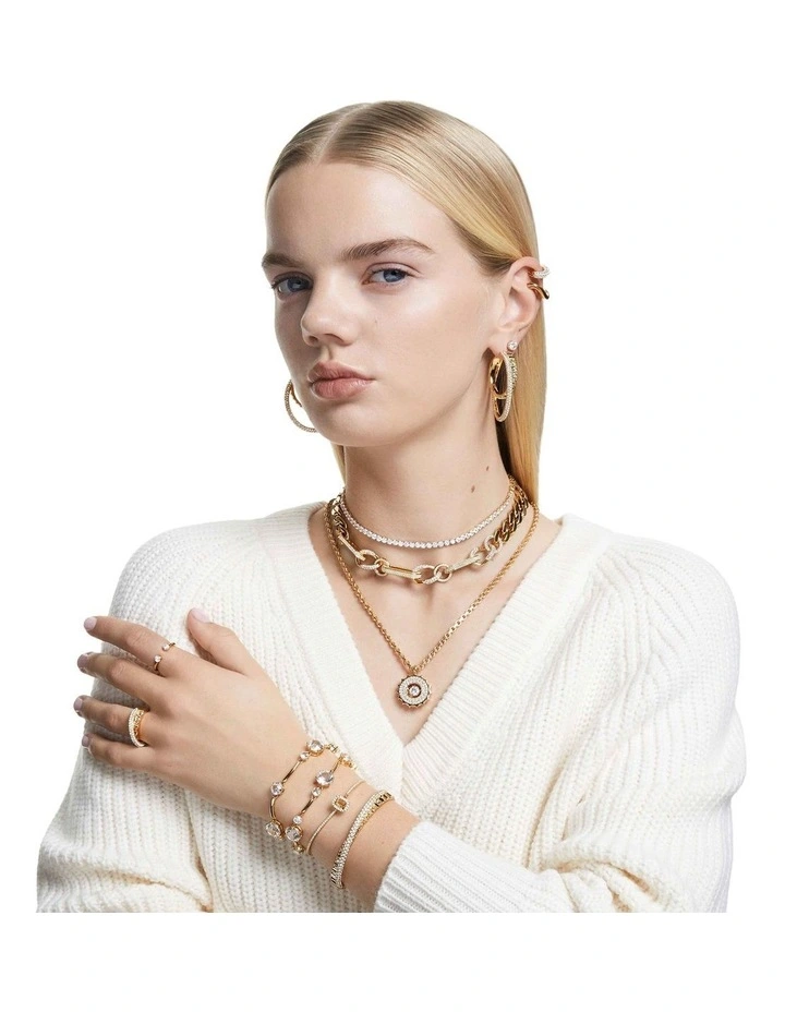 Constella Round Cut Gold-Tone Plated Stud Earrings in White image 5