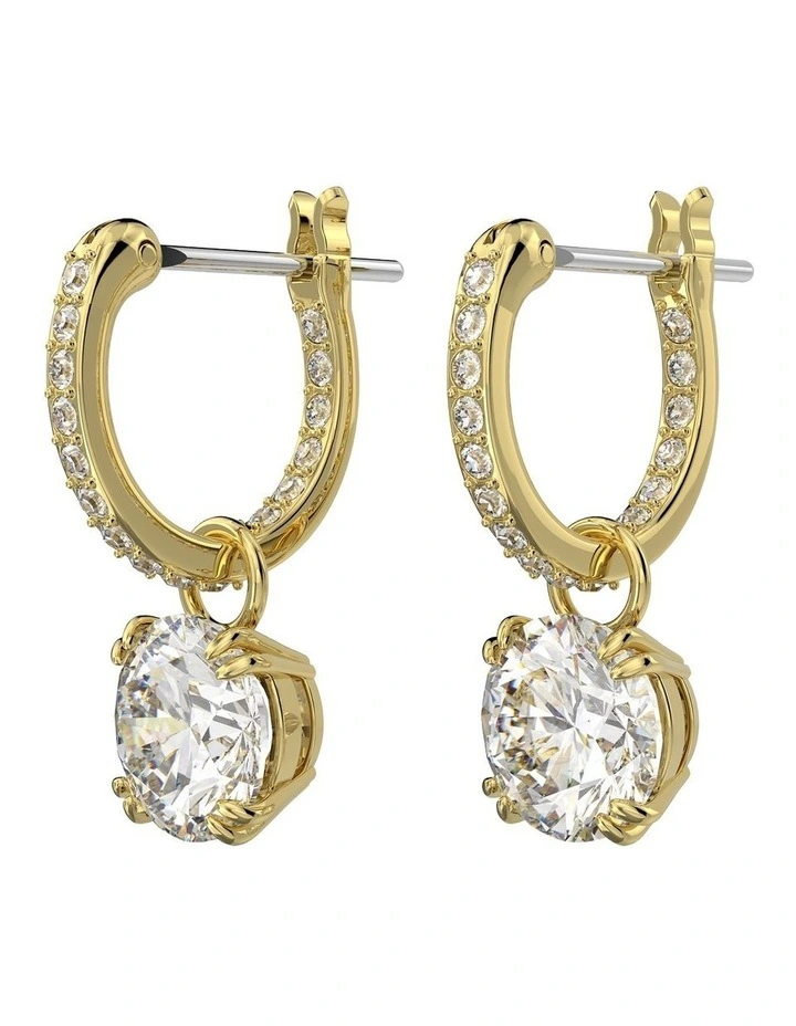 Constella Round Cut Gold-Tone Plated Drop Earrings in White image 2