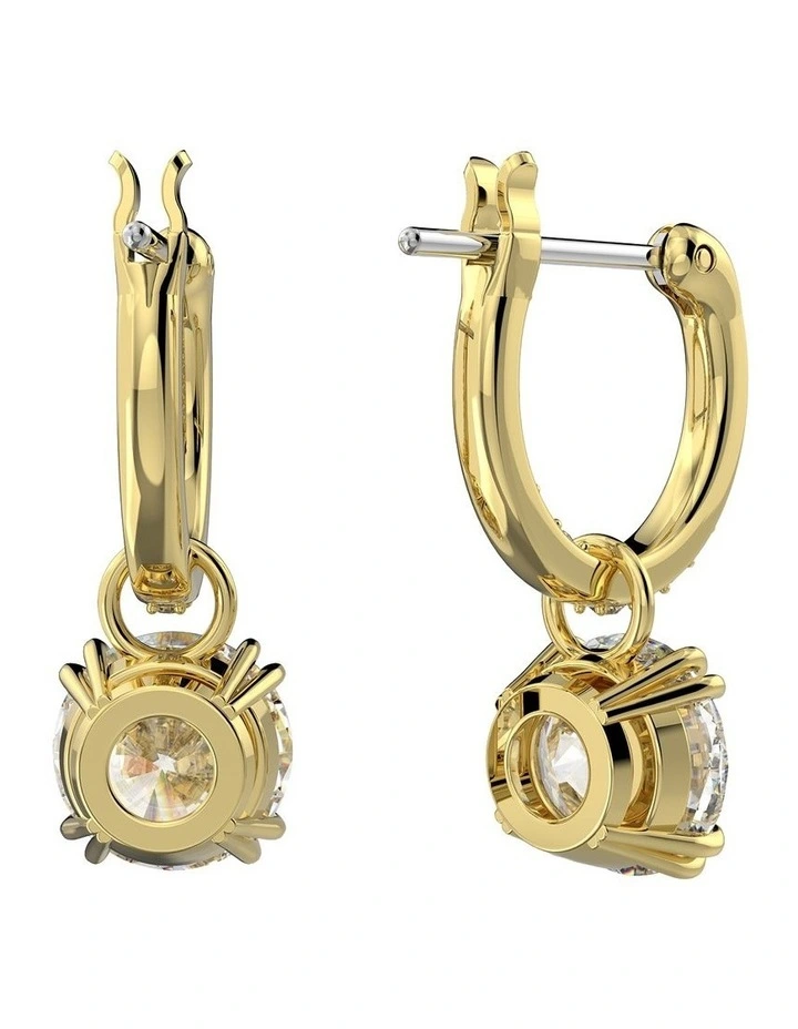 Constella Round Cut Gold-Tone Plated Drop Earrings in White image 3