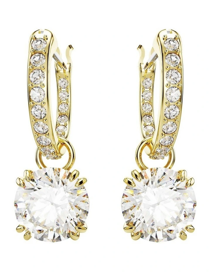 Constella Round Cut Gold-Tone Plated Drop Earrings in White image 4