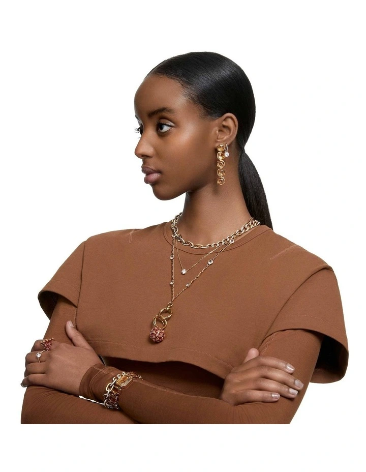 Constella Round Cut Gold-Tone Plated Drop Earrings in White image 6