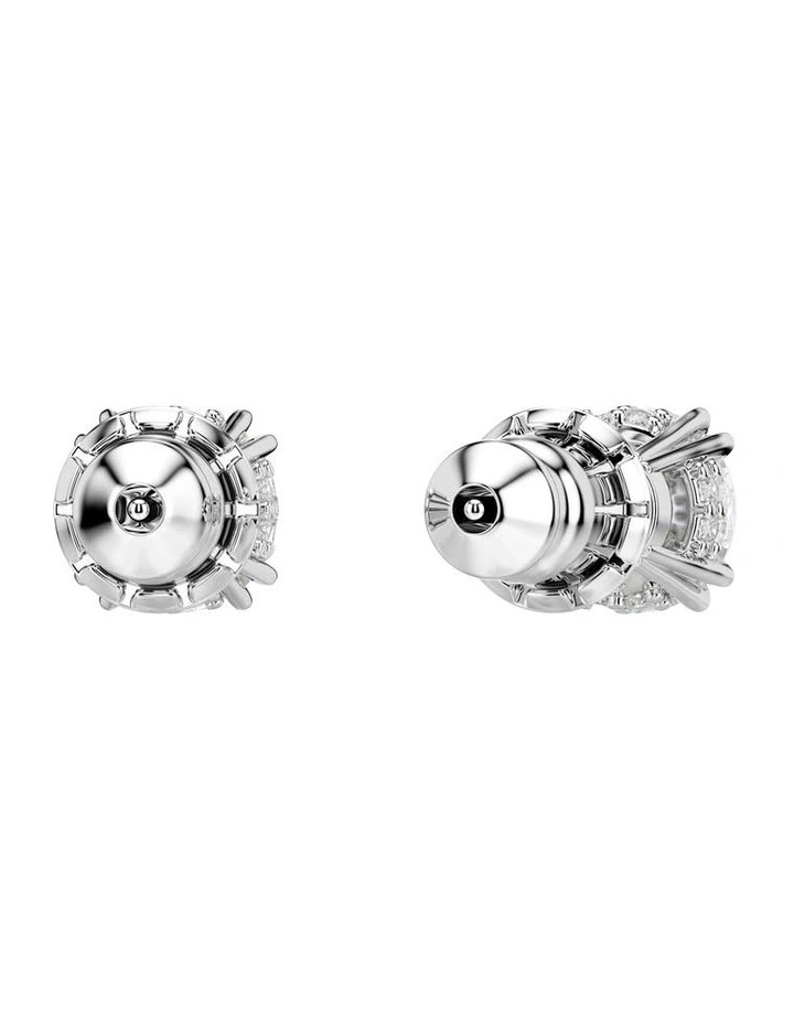 Stilla Round Cut Rhodium Plated Stud Earrings in White image 4