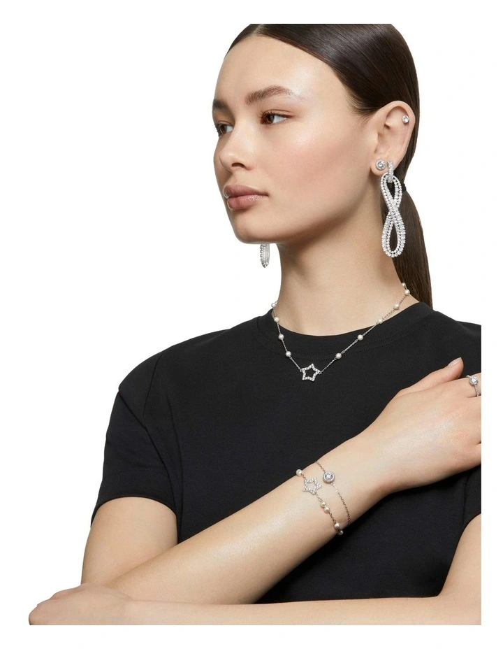 Stilla Round Cut Rhodium Plated Stud Earrings in White image 7