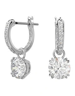 Stilla Drop Earrings Round Cut Rhodium Plated in White
