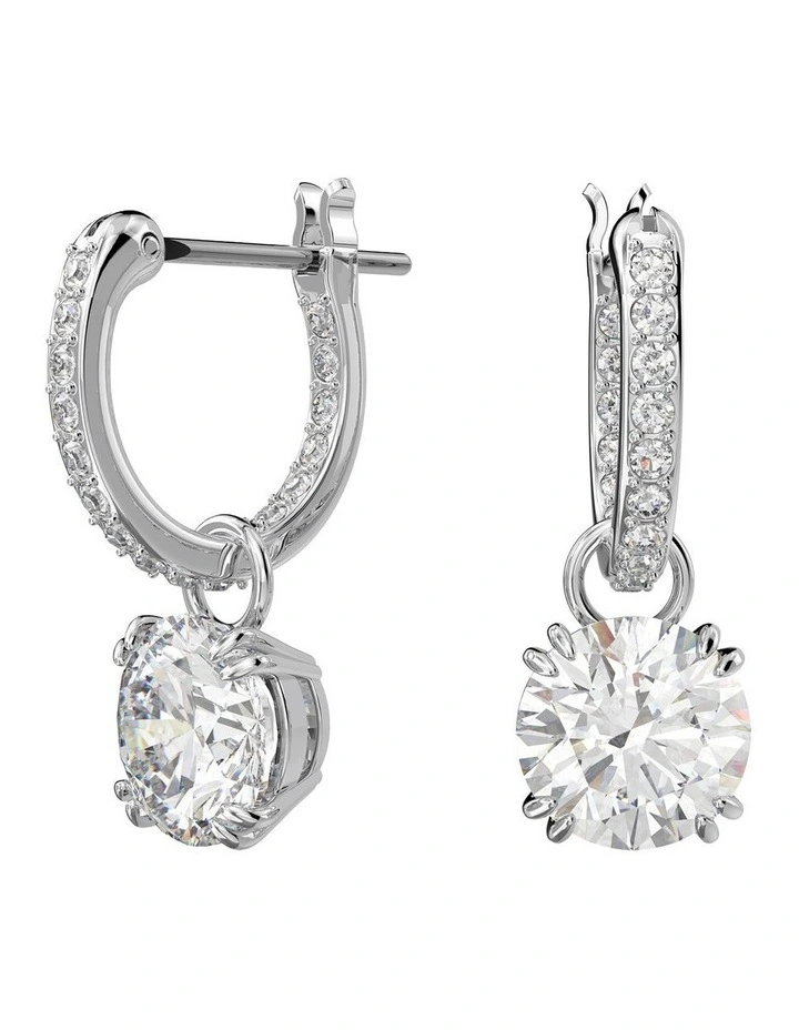 Stilla Round Cut Rhodium Plated Drop Earrings in White image 1