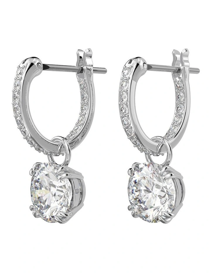 Stilla Round Cut Rhodium Plated Drop Earrings in White image 2