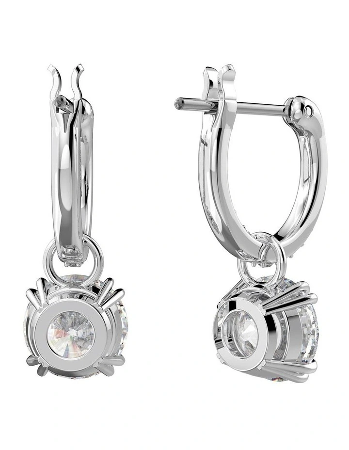 Stilla Round Cut Rhodium Plated Drop Earrings in White image 3