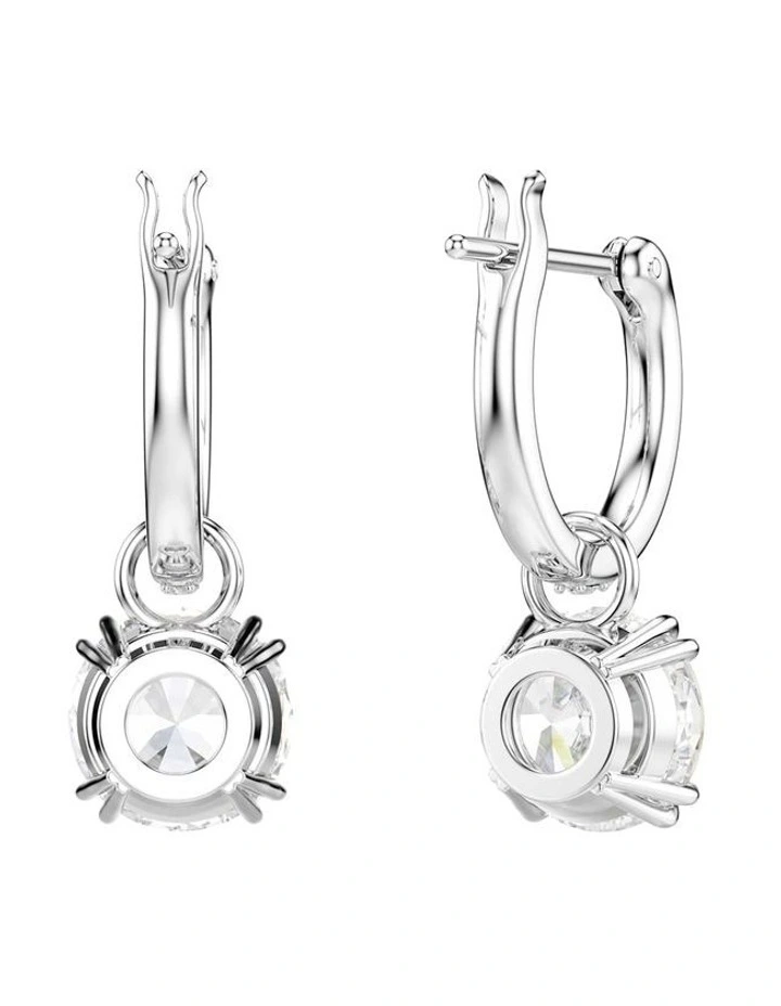 Stilla Round Cut Rhodium Plated Drop Earrings in White image 4