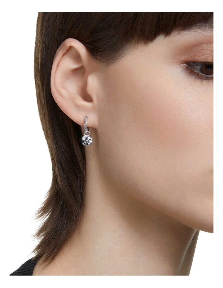Stilla Round Cut Rhodium Plated Drop Earrings in White image 5