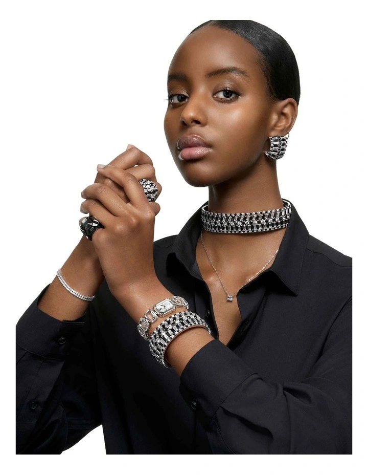 Stilla Round Cut Rhodium Plated Drop Earrings in White image 6