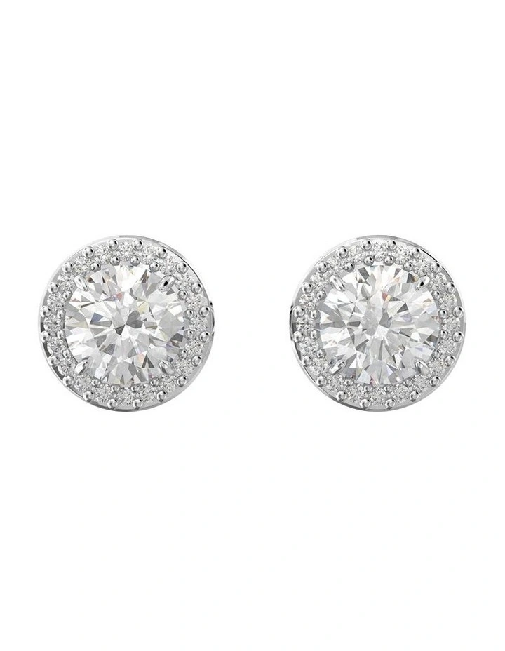 Una Round Cut Pave Rhodium Plated Stud Earrings in White image 1