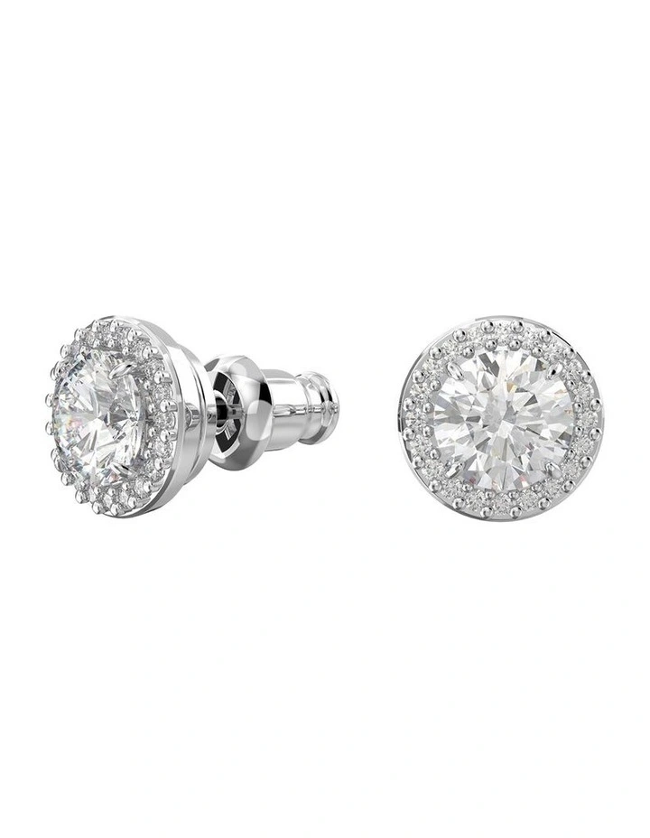 Una Round Cut Pave Rhodium Plated Stud Earrings in White image 2