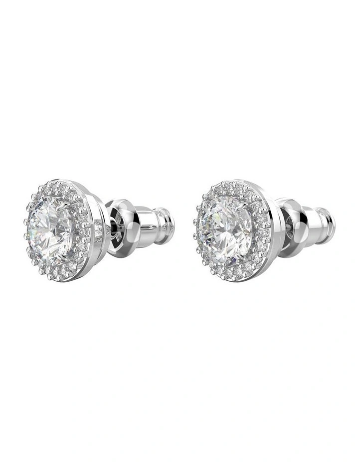 Una Round Cut Pave Rhodium Plated Stud Earrings in White image 3