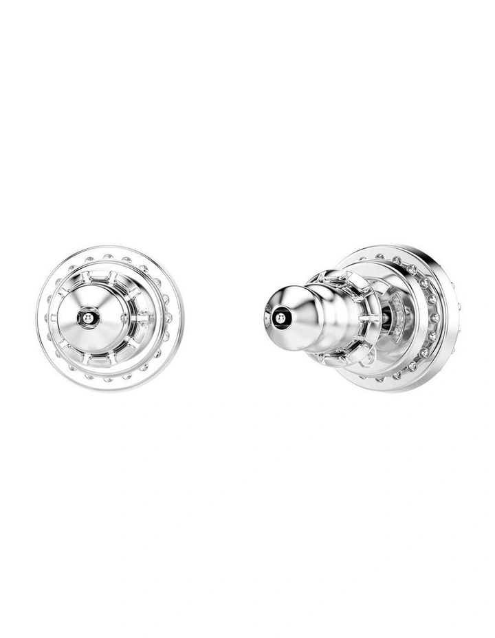 Una Round Cut Pave Rhodium Plated Stud Earrings in White image 4