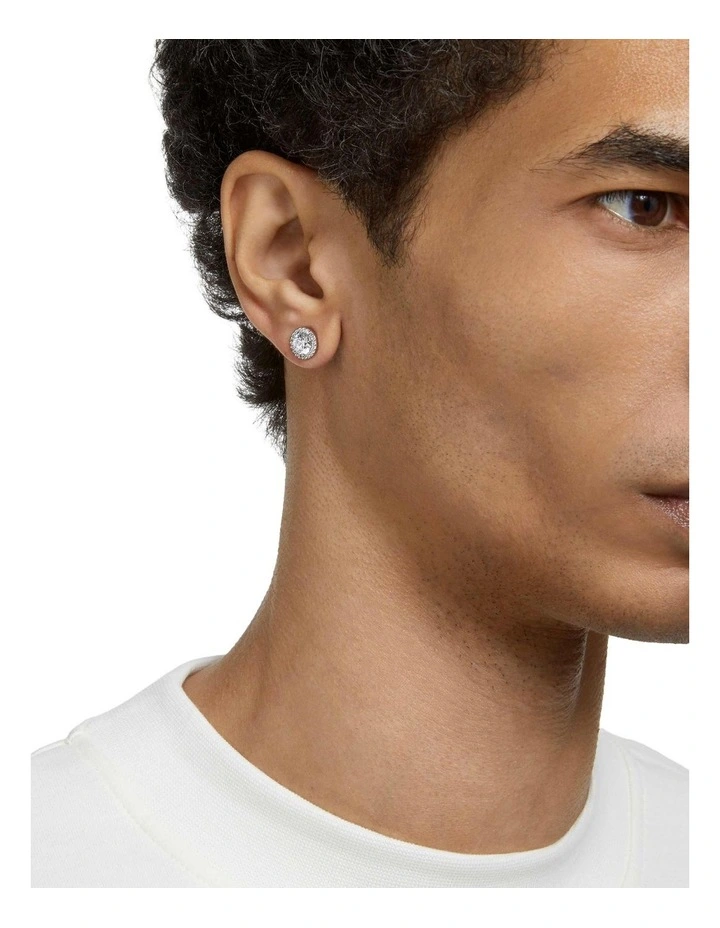 Una Round Cut Pave Rhodium Plated Stud Earrings in White image 6