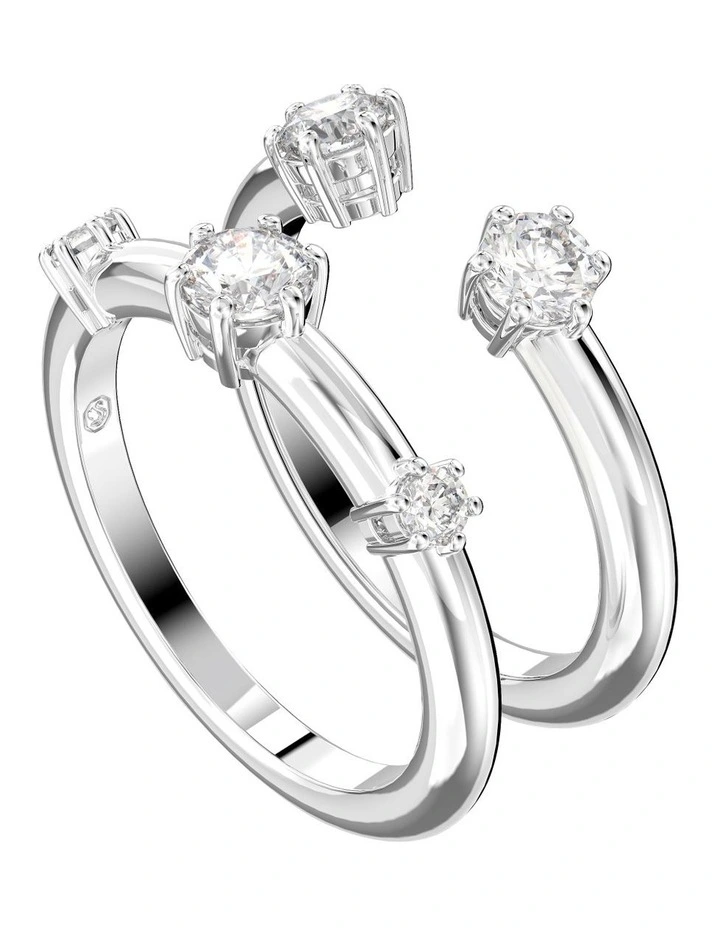 Constella Ring Set of 2 Round Cut Rhodium Plated in White image 2