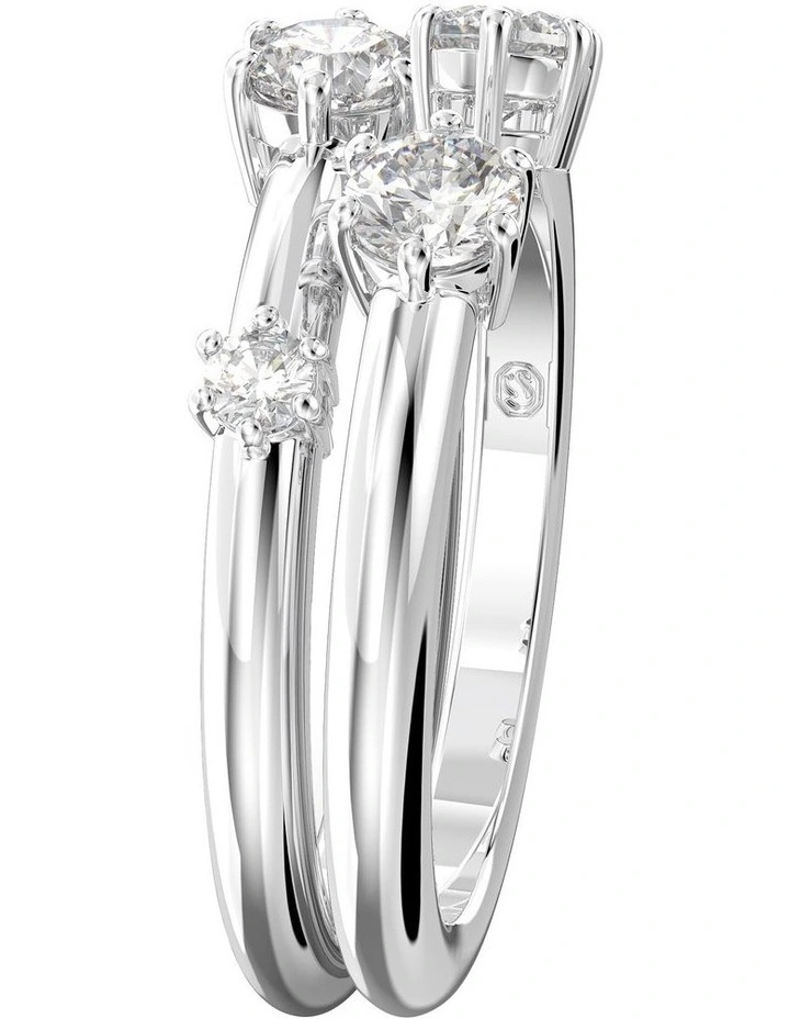 Constella Ring Set of 2 Round Cut Rhodium Plated in White image 3