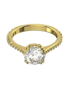 Constella Cocktail Ring Princess Cut Pave Gold-Tone Plated in White