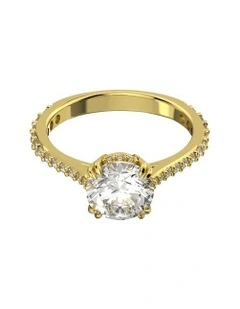 Constella Cocktail Ring Princess Cut Pave Gold-Tone Plated in White