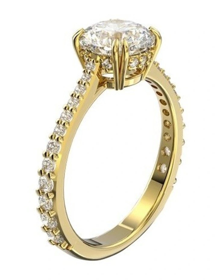 Constella Cocktail Ring Princess Cut Pave Gold-Tone Plated in White image 2
