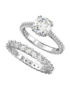 Stilla Ring Round Cut Rhodium Plated Set of 2 in White