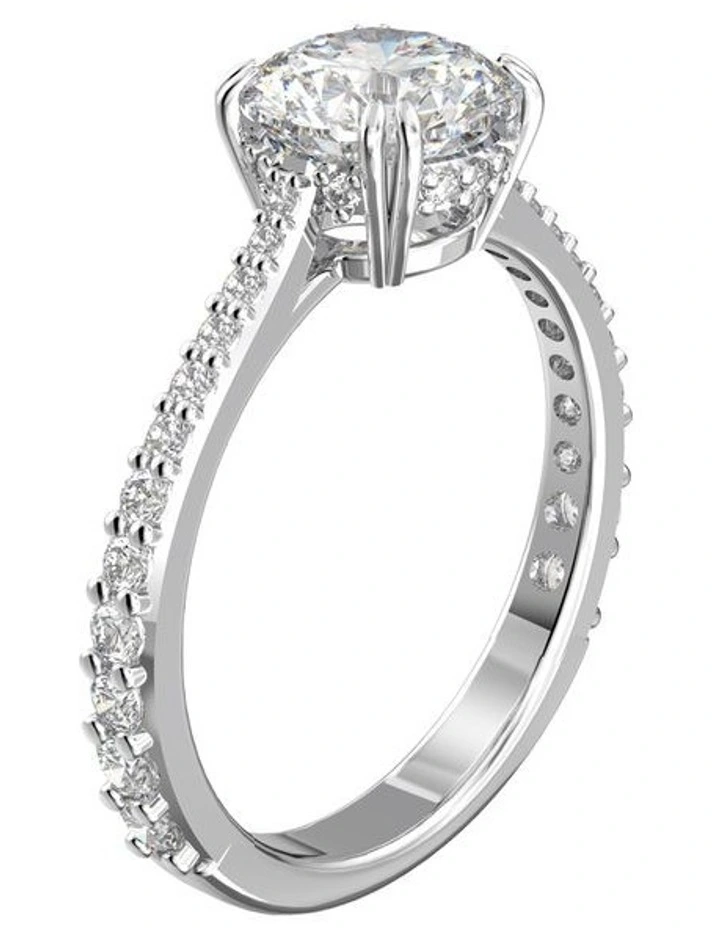 Stilla Ring Round Cut Rhodium Plated Set of 2 in White image 2