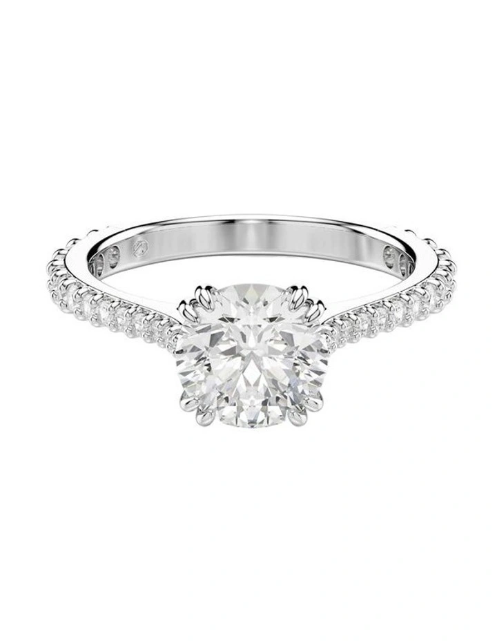 Stilla Ring Round Cut Rhodium Plated Set of 2 in White image 6