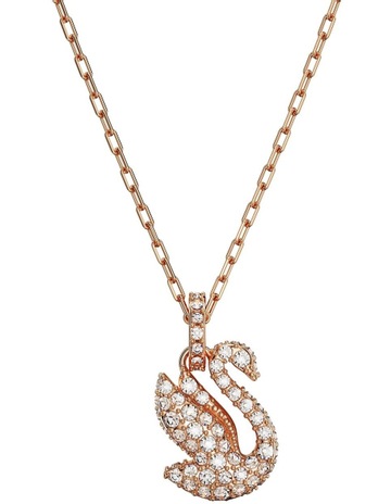 Small Swan Pendant Necklace in White/Rose Gold-Tone