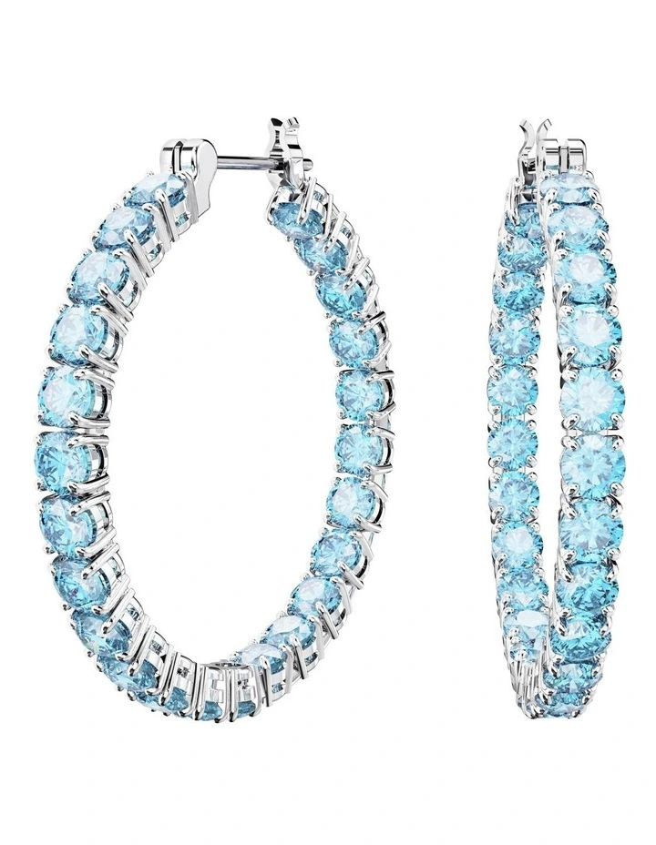 Matrix Hoop Earrings Round Cut Rhodium Plated in Blue image 1