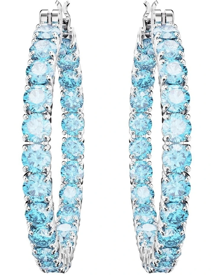 Matrix Hoop Earrings Round Cut Rhodium Plated in Blue image 2