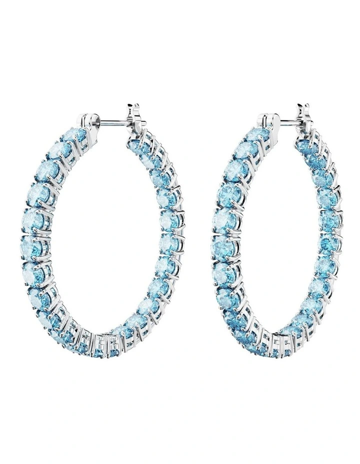 Matrix Hoop Earrings Round Cut Rhodium Plated in Blue image 3