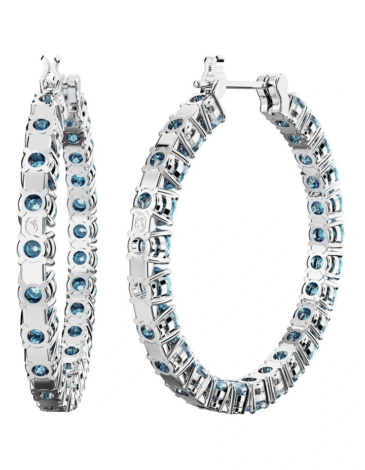 Matrix Hoop Earrings Round Cut Rhodium Plated in Blue image 4