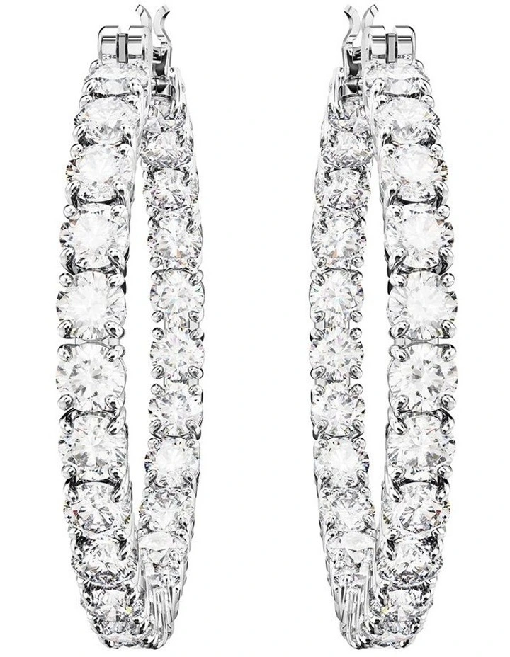 Matrix Round Cut Rhodium Plated Hoop Earrings in White image 2
