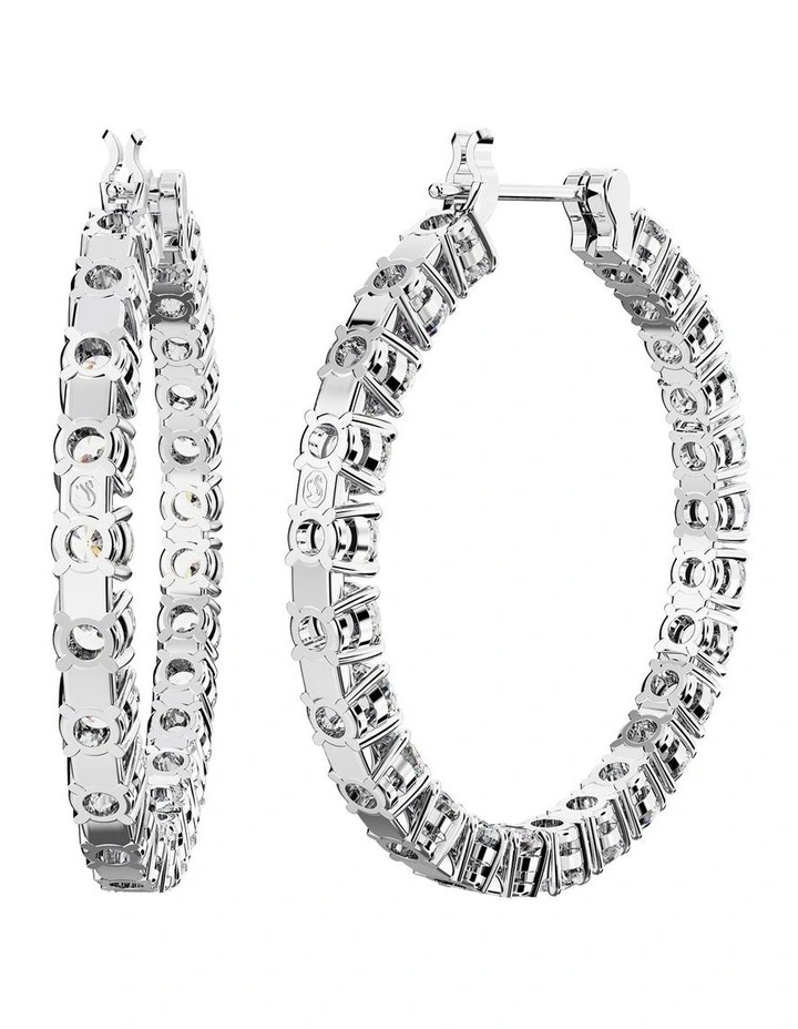 Matrix Round Cut Rhodium Plated Hoop Earrings in White image 4