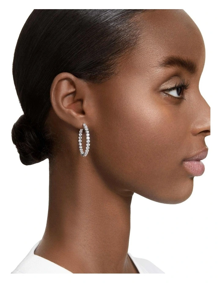Matrix Round Cut Rhodium Plated Hoop Earrings in White image 5