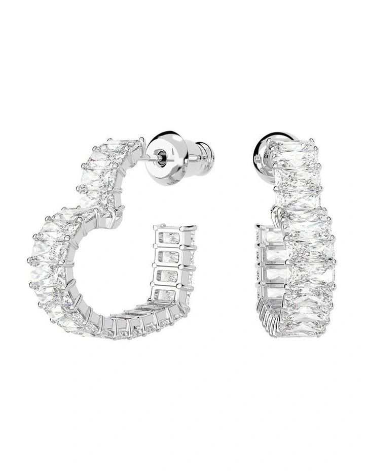 Matrix Heart Small Rhodium Plated Hoop Earrings in White image 1